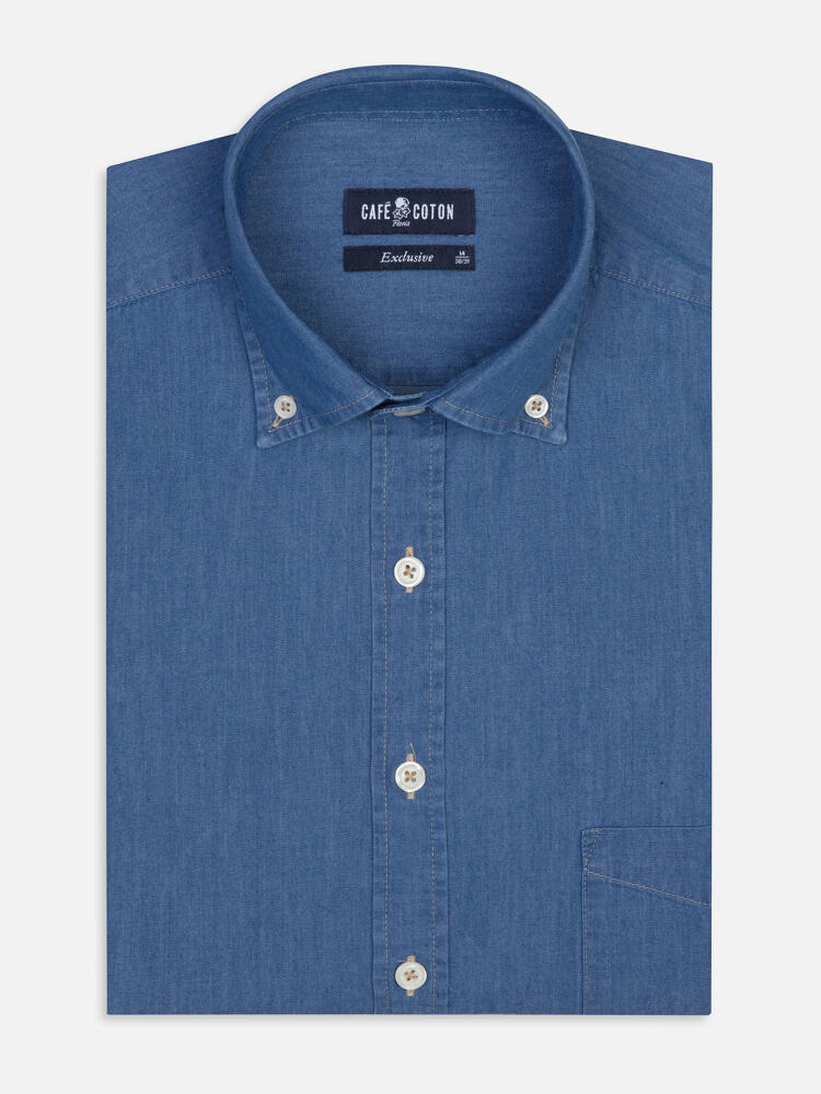 Denim Hemd himmelblau   - Button down Kragen