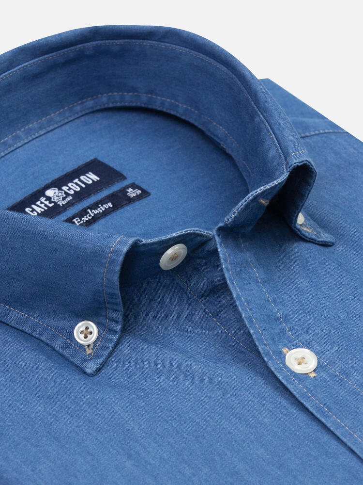 Denim Hemd himmelblau   - Button down Kragen