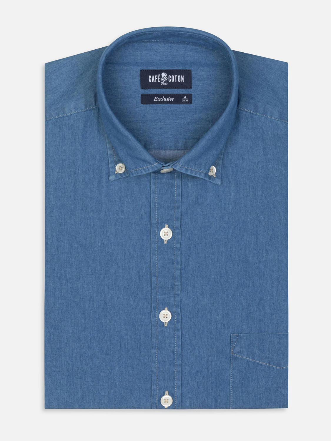 Chemise en denim ciel - Col Boutonné
