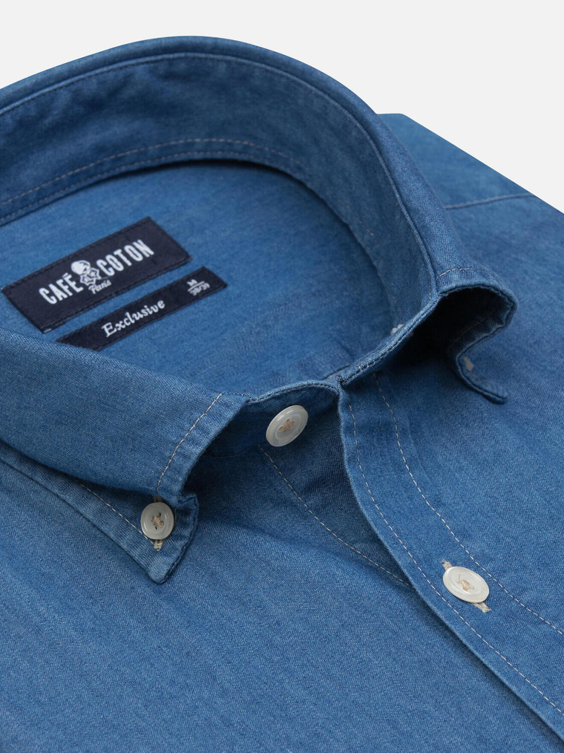 Chemise en denim ciel - Col Boutonné