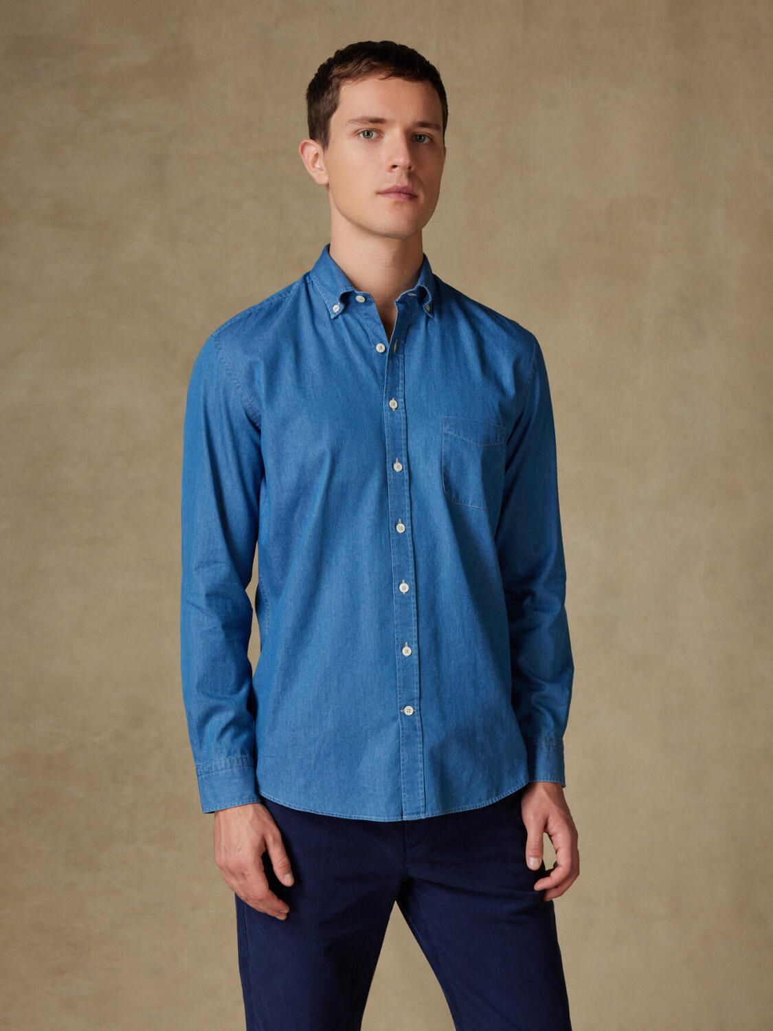 Chemise en denim ciel - Col Boutonné