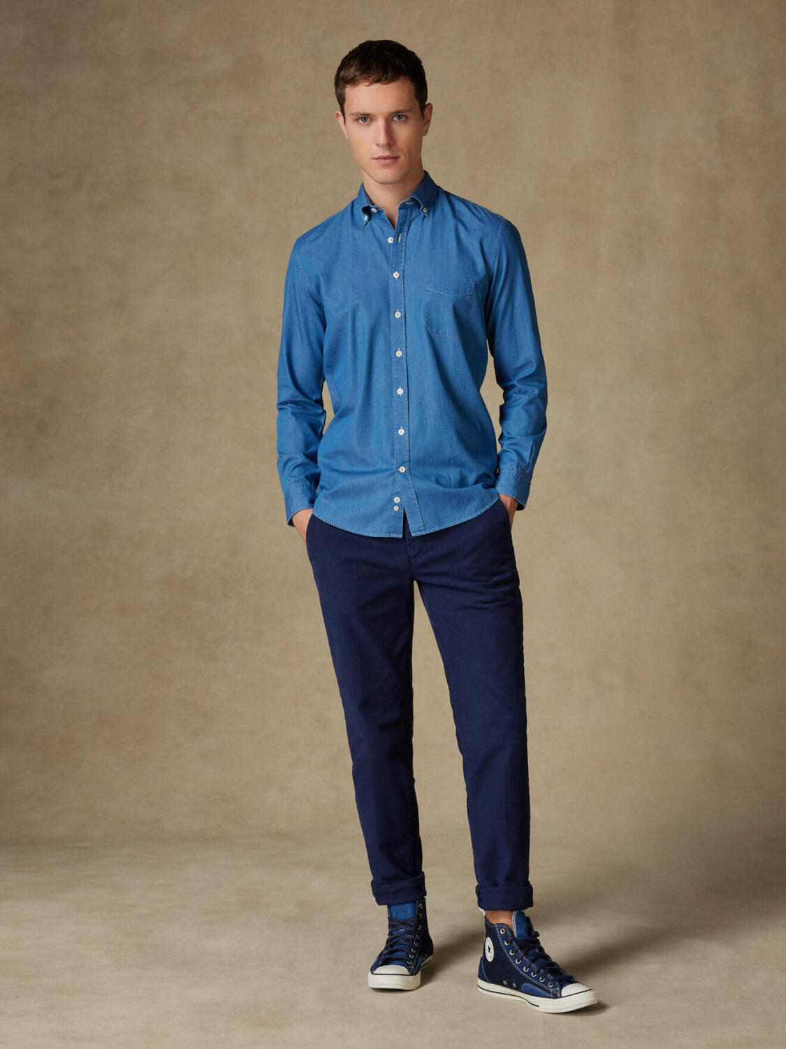 Chemise en denim ciel - Col Boutonné