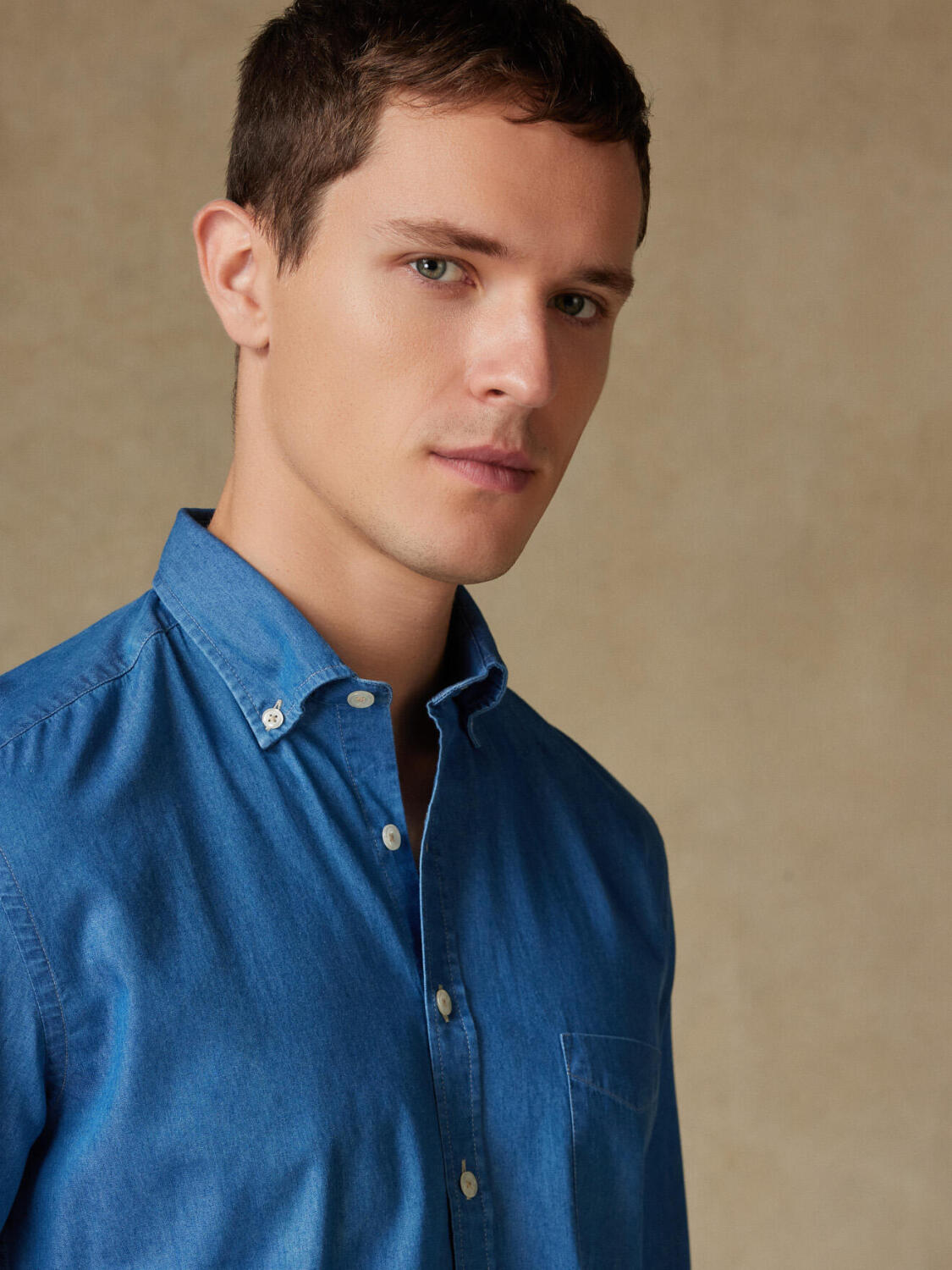 Chemise en denim ciel - Col Boutonné