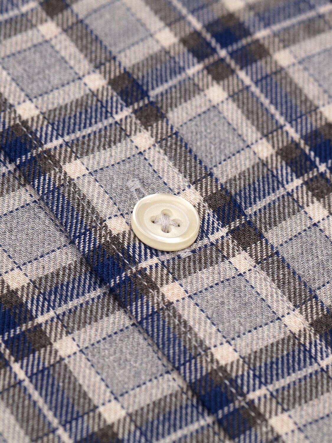 Chemise Denys en flanelle grise &agrave; carreaux marine - Col Boutonn&eacute;