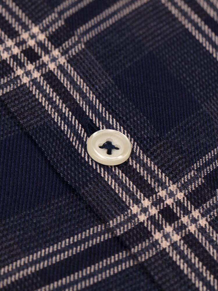 Devin navy blue checked flannel shirt - Button-down collar