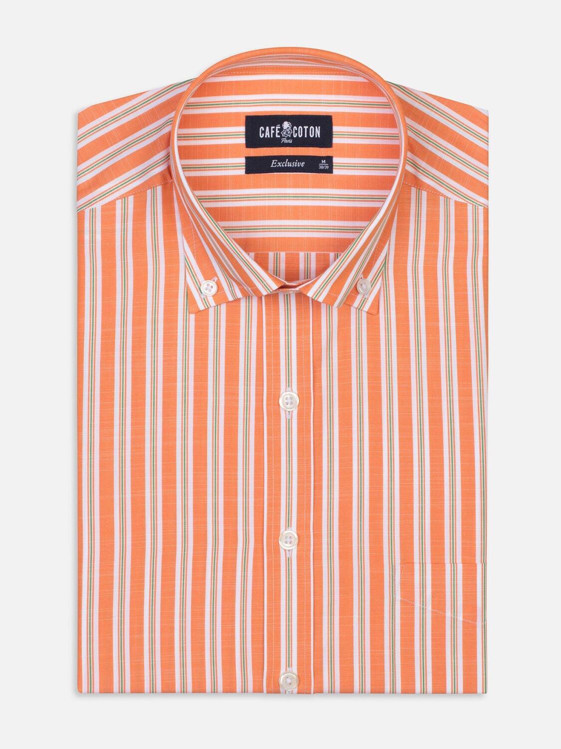 Chemise Devon &agrave; rayures orange et vertes - Col Boutonn&eacute;