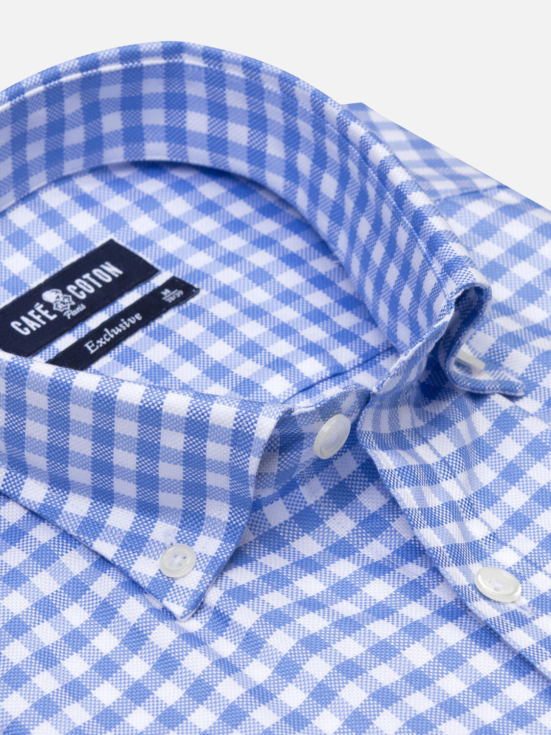 Chemise Dom à carreaux ciel - Col Boutonné