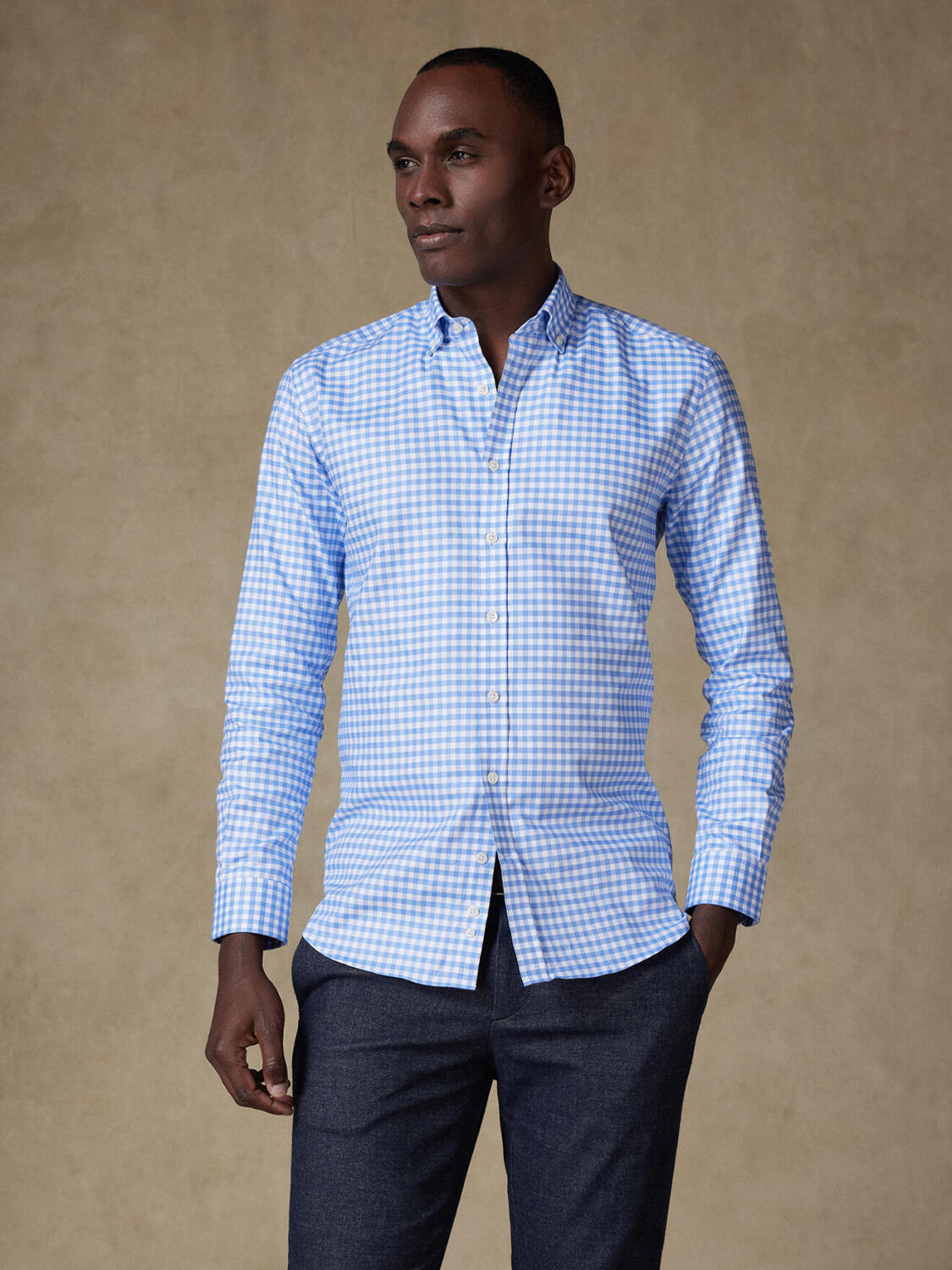 Chemise Dom à carreaux ciel - Col Boutonné