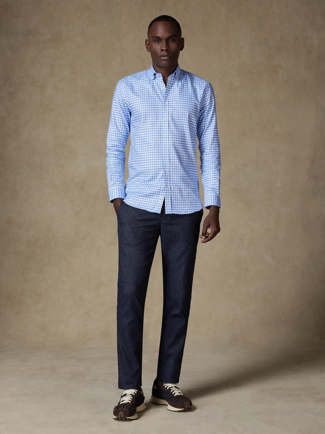 Chemise Dom à carreaux ciel - Col Boutonné