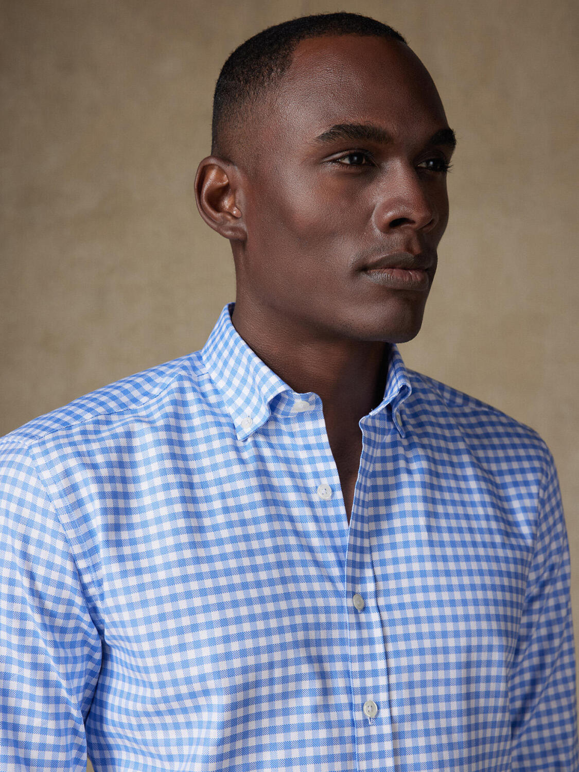 Chemise Dom à carreaux ciel - Col Boutonné