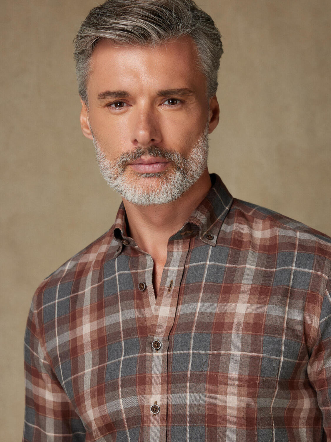 Hemd Don mit Tartanmuster grau - Buttondown Kragen