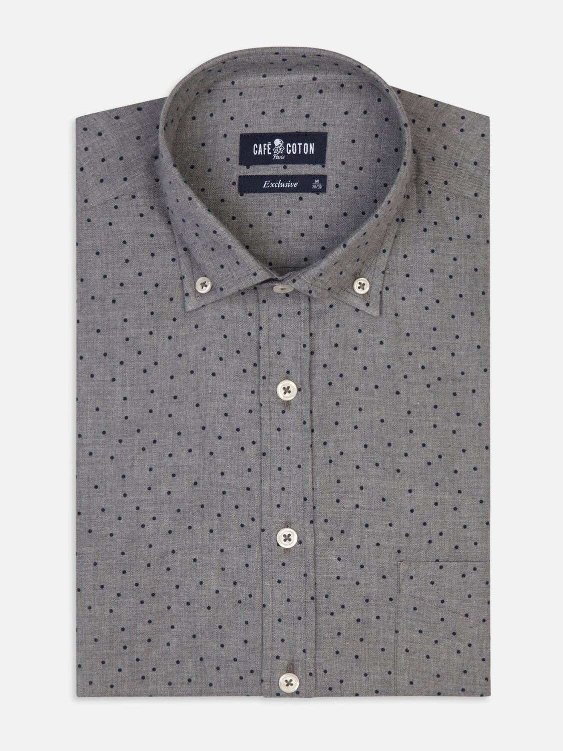 Chemise Dorian en flanelle grise à pois imprimés - Col Boutonné