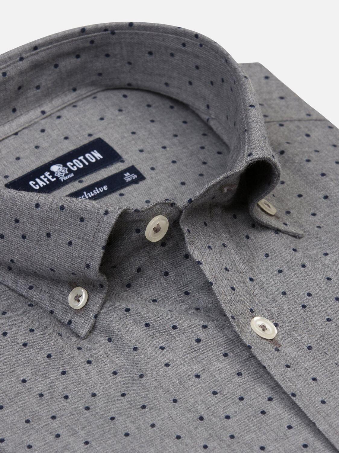 Chemise Dorian en flanelle grise à pois imprimés - Col Boutonné