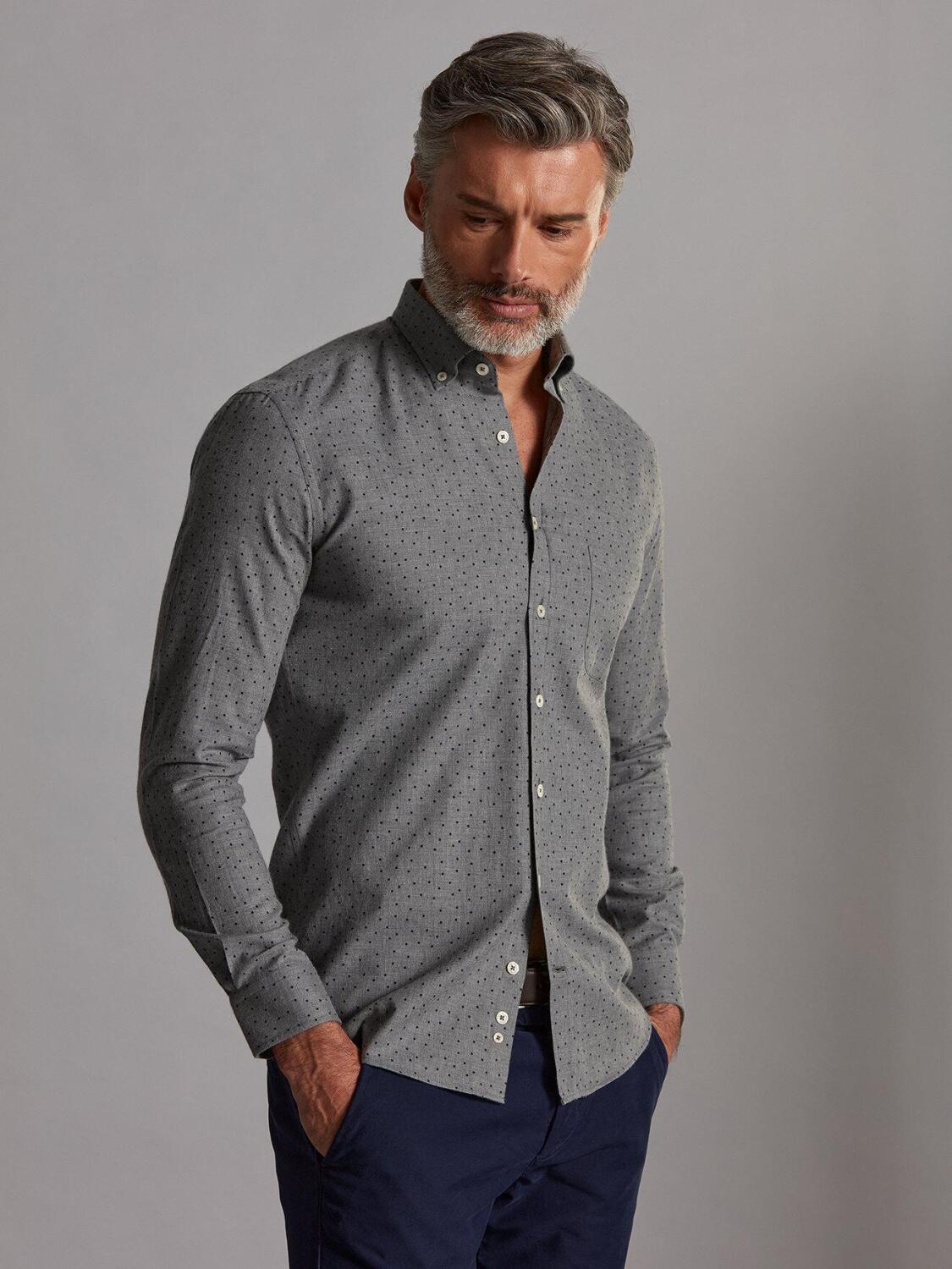 Chemise Dorian en flanelle grise à pois imprimés - Col Boutonné