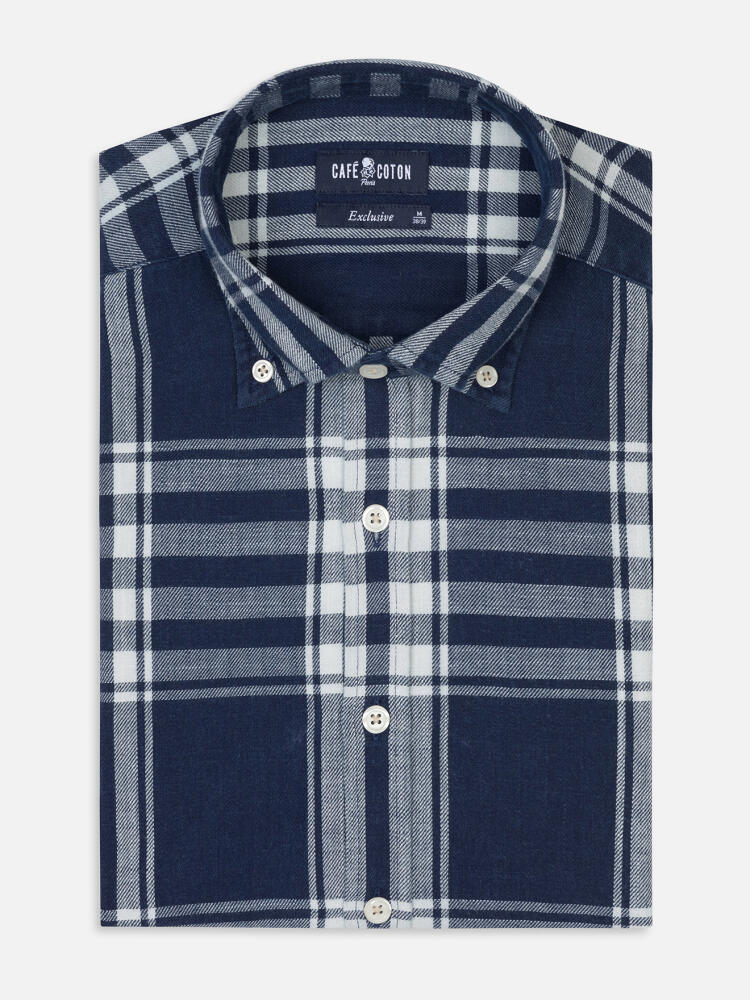 Dyan indigoblaues Schottenkarohemd - Button down Kragen