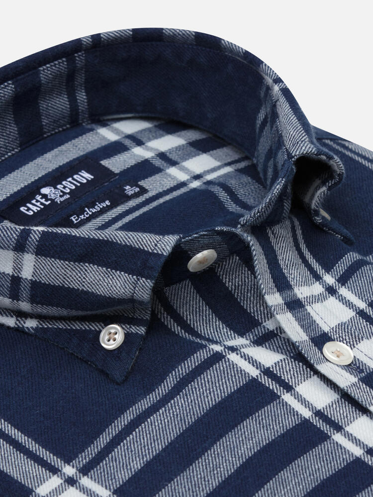 Dyan indigoblaues Schottenkarohemd - Button down Kragen