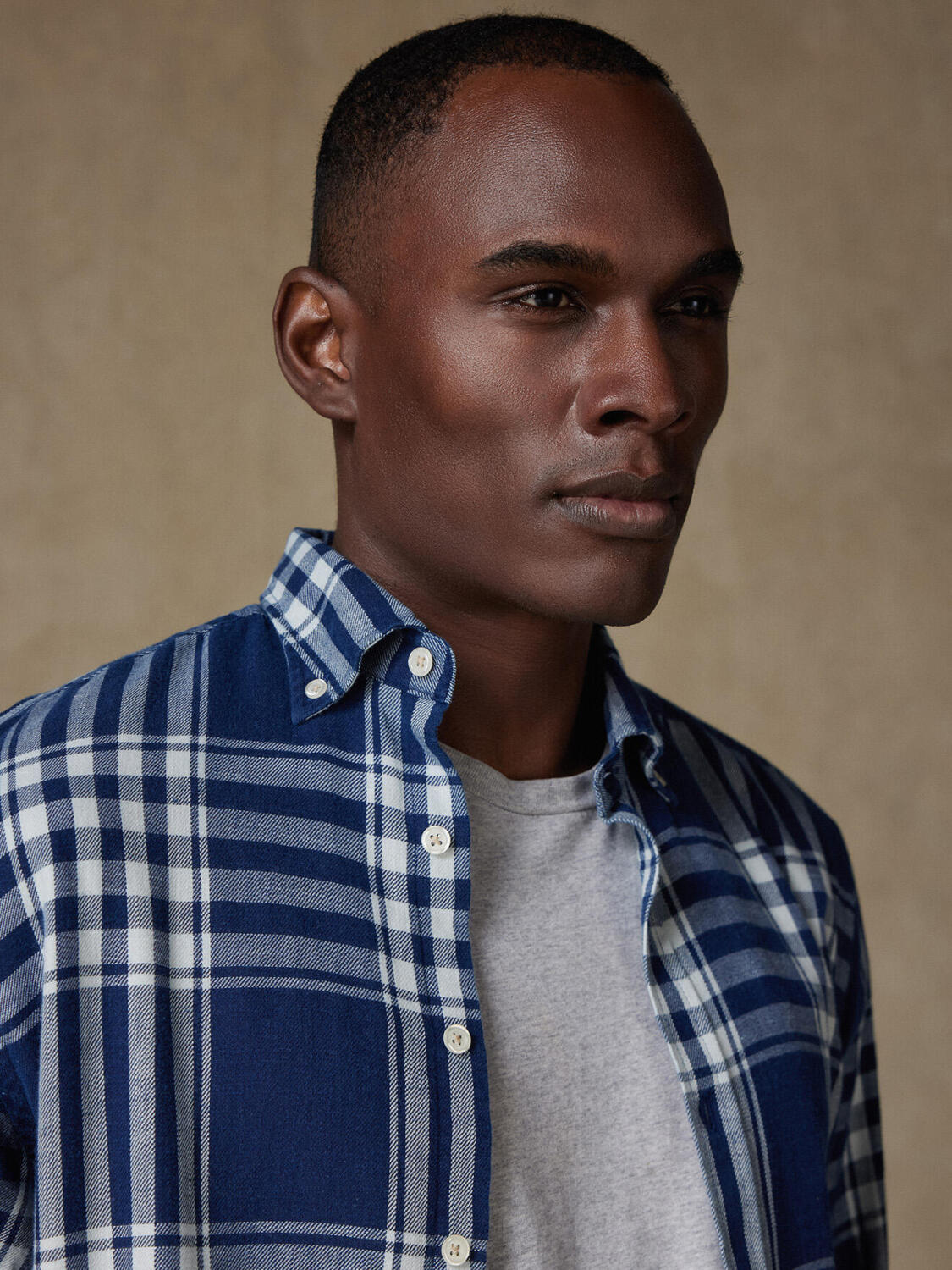 Dyan indigoblaues Schottenkarohemd - Button down Kragen