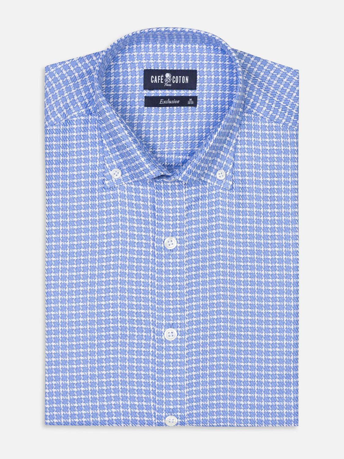 Chemise Eddy à carreaux ciel - Col Boutonné