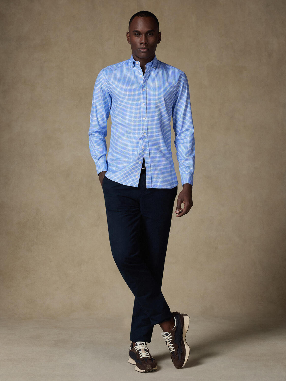 Chemise Eddy à carreaux ciel - Col Boutonné