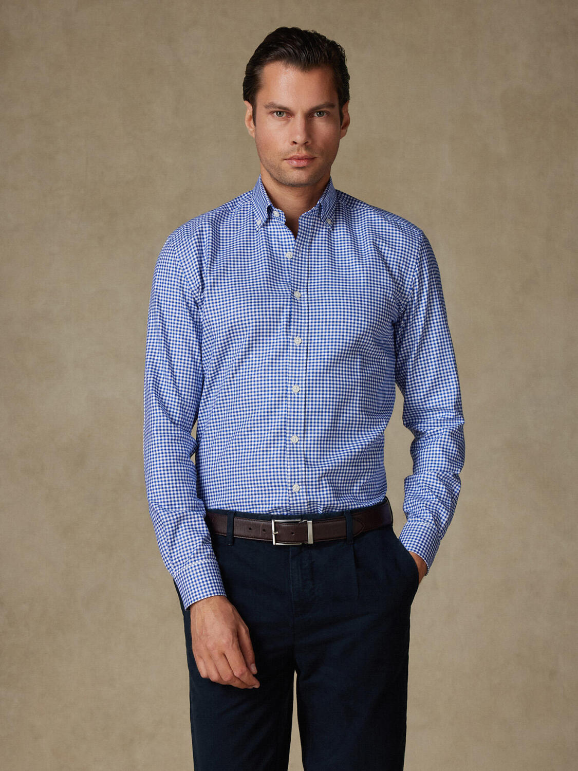 Chemise Elliott à carreaux marine - Col Boutonné