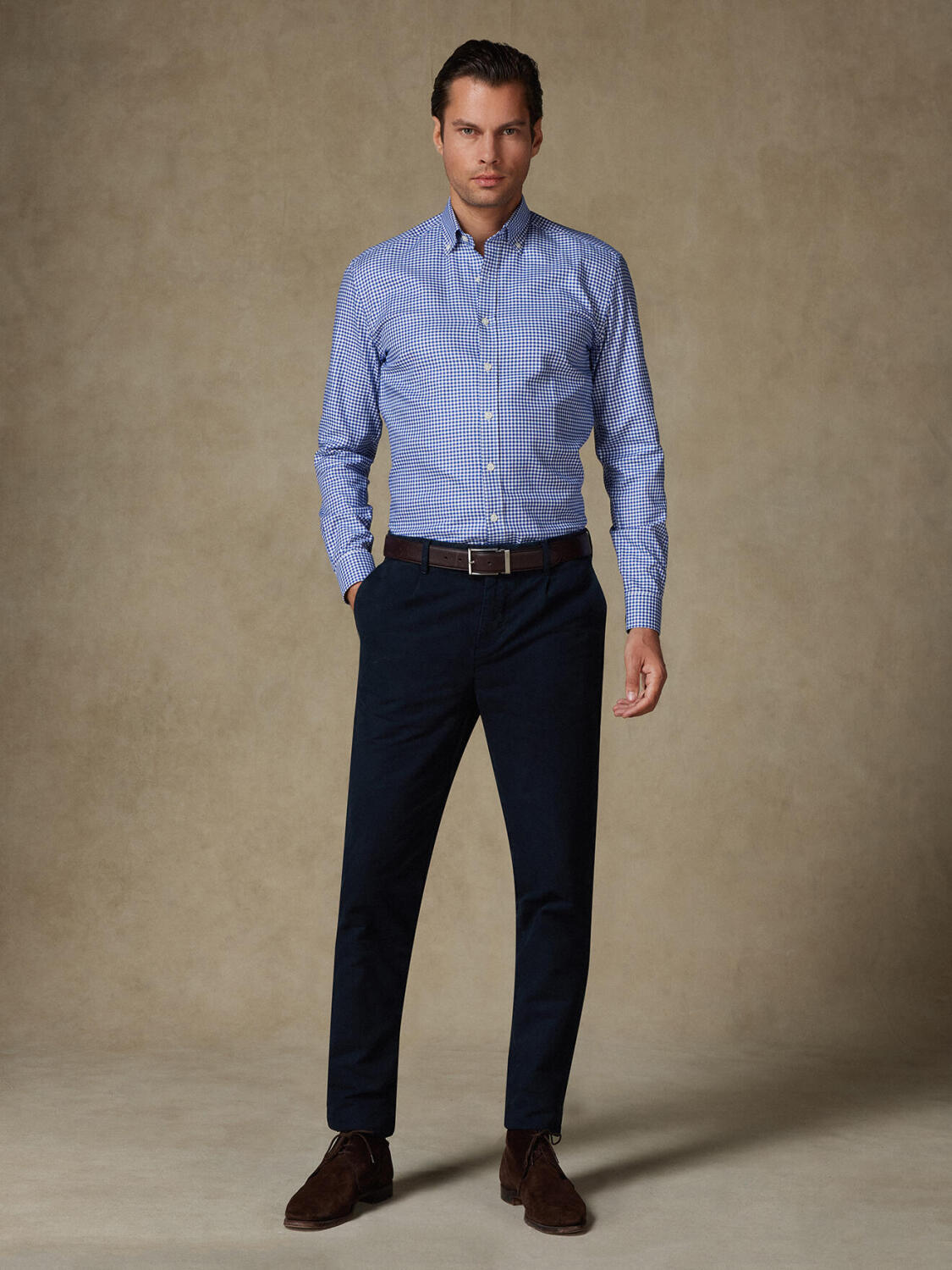 Chemise Elliott à carreaux marine - Col Boutonné