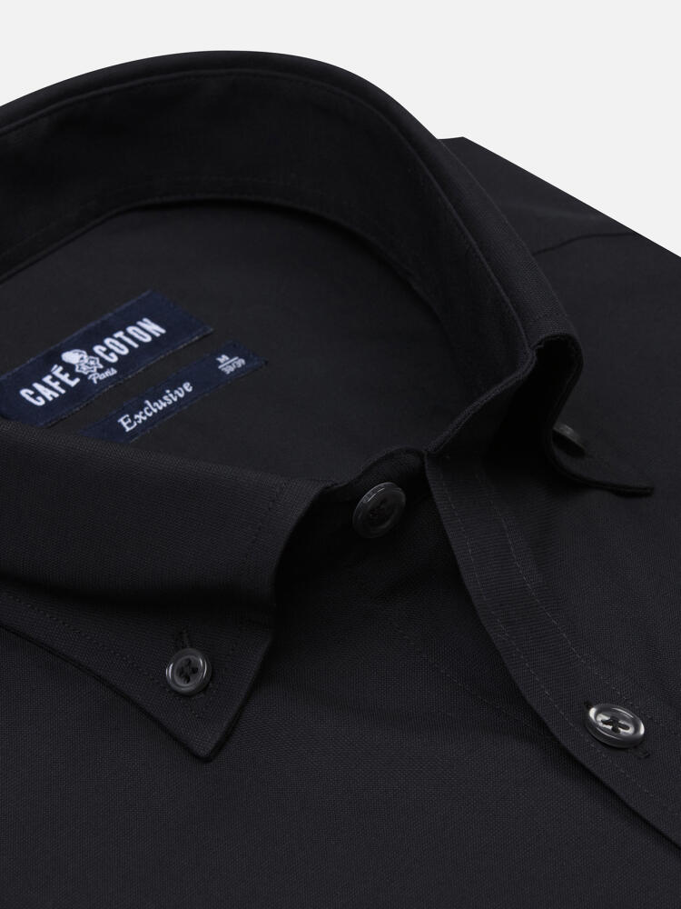 Camisa Ellis negra micro-oxford - Con botones