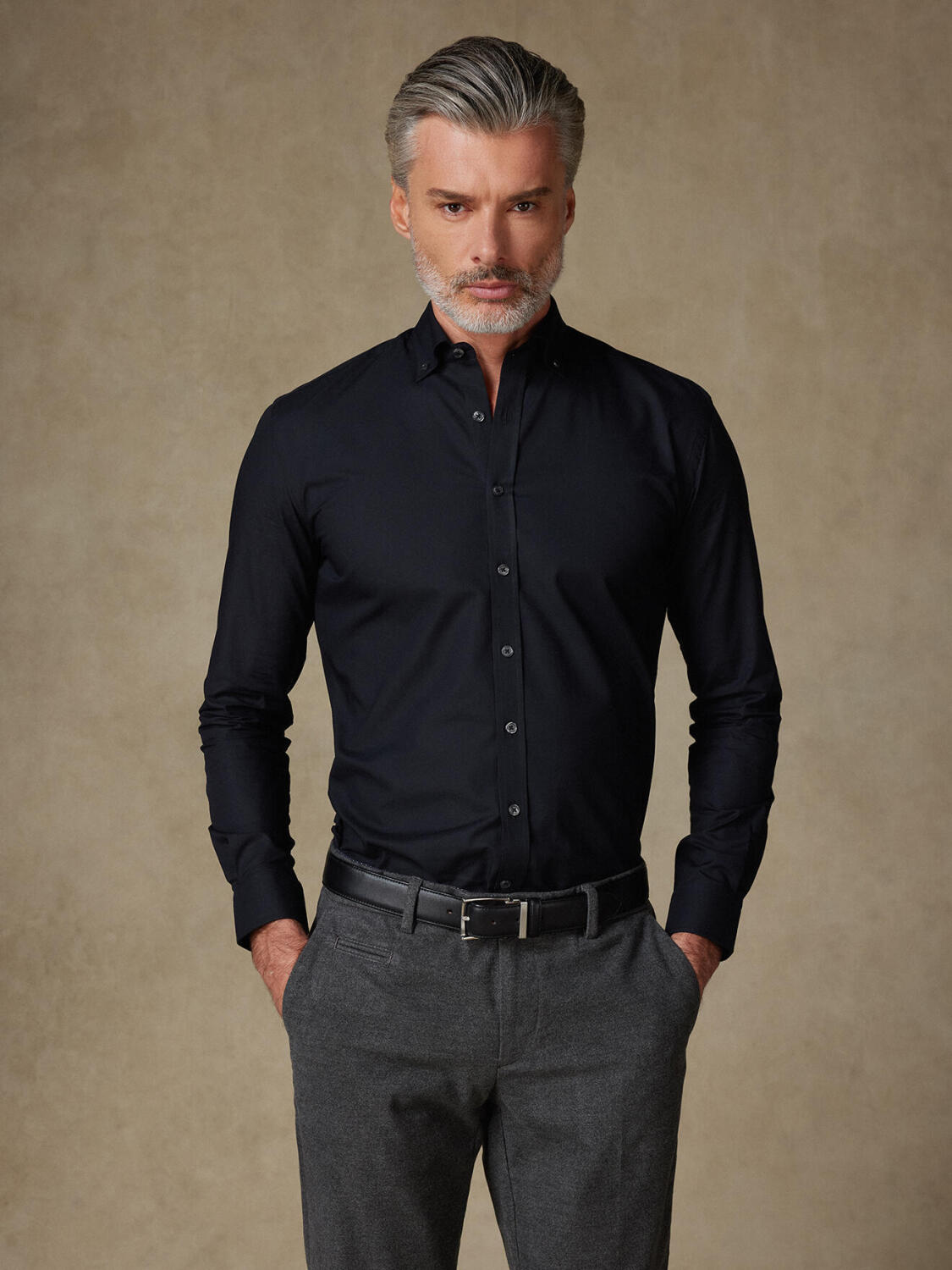 Ellis zwart micro-oxford overhemd - Button down Kraag