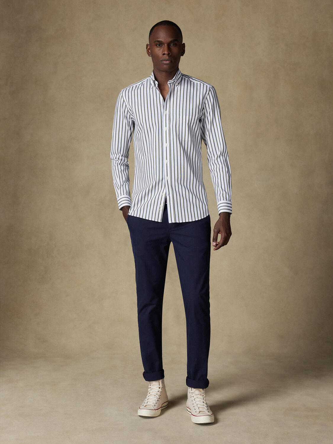 Camicia Elton a righe kaki - Con buttoncini