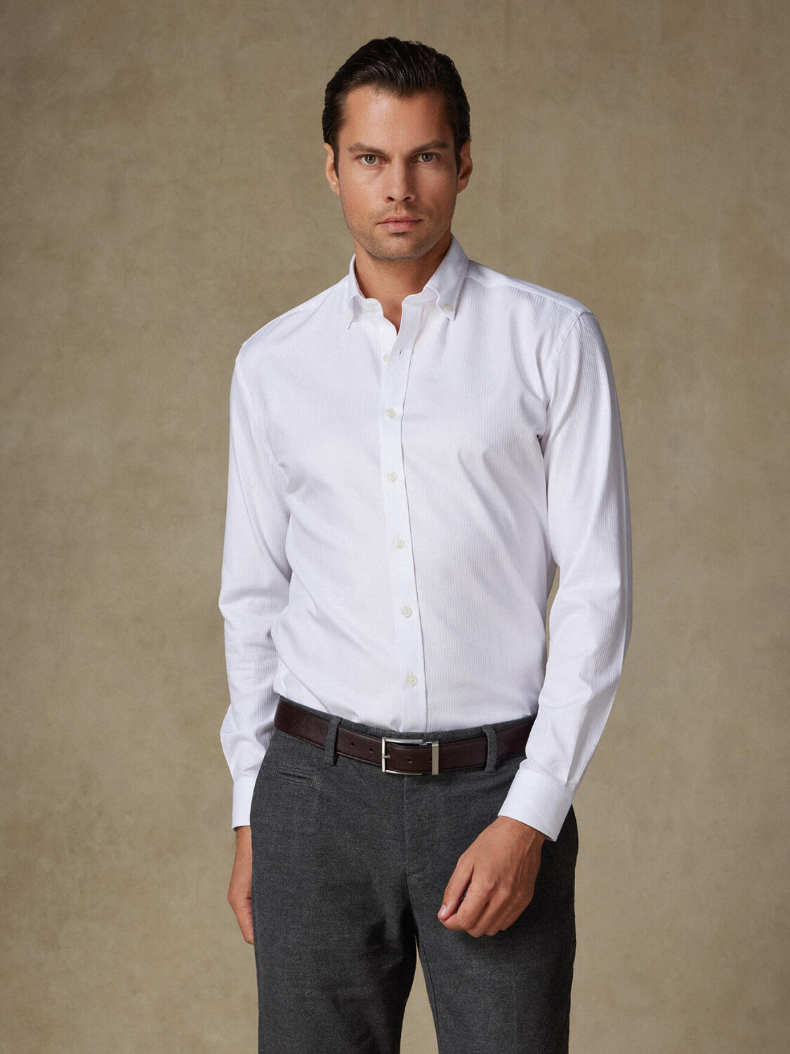 Chemise Ethan en chevron blanc - Col Boutonné