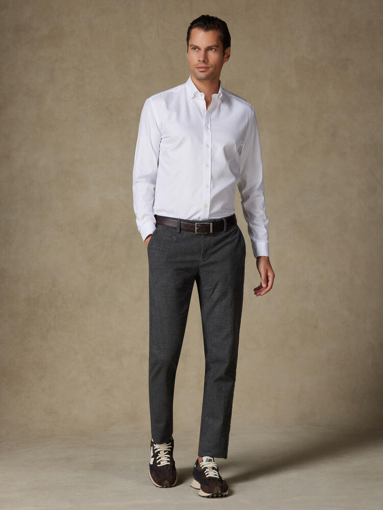 Ethan white herringbone shirt - Buttoned down collar