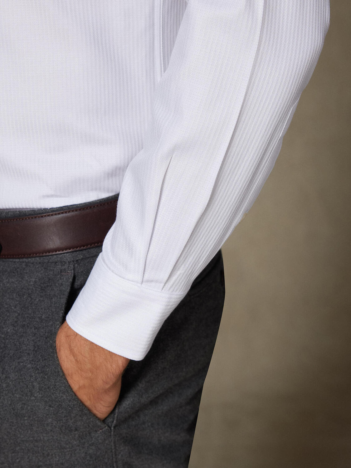 Chemise Ethan en chevron blanc - Col Boutonné