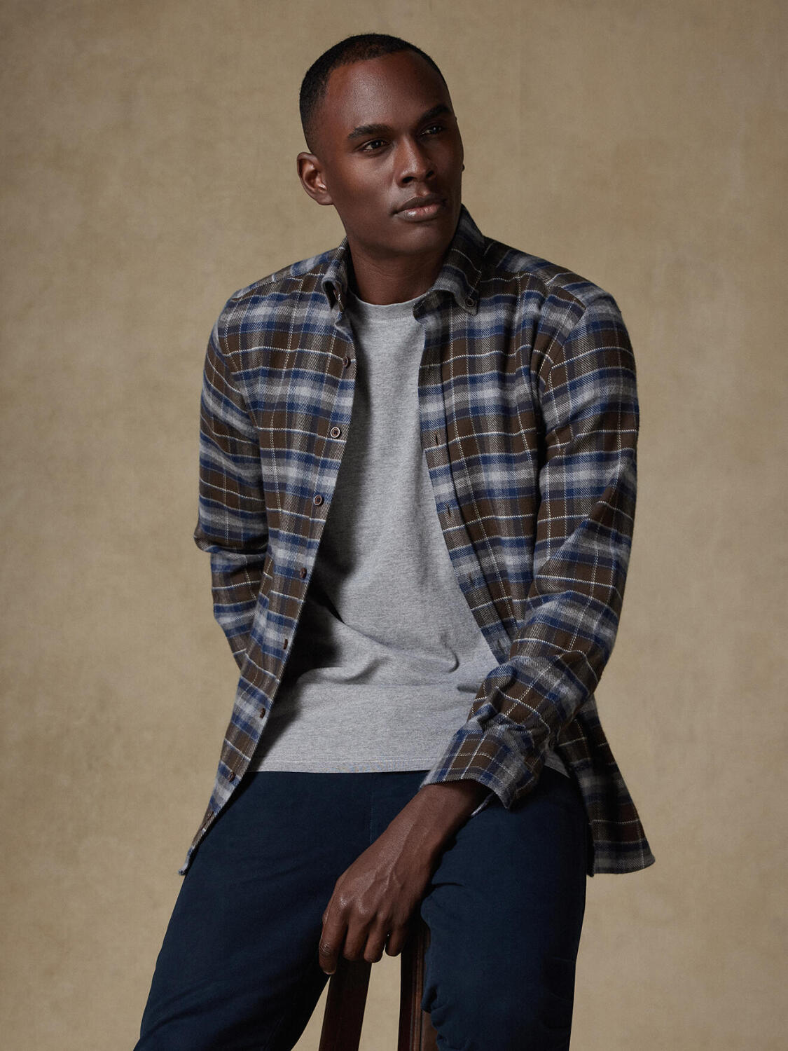 Ewan wit visgraat overhemd - Button down Kraag