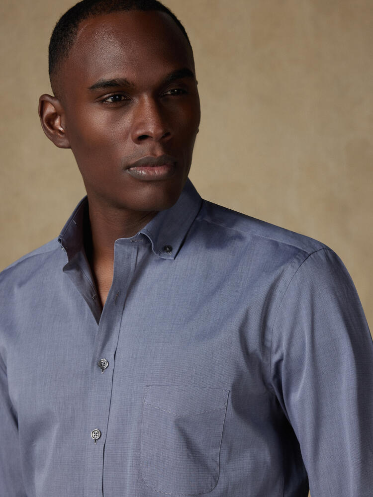 Chemise en fil à fil grise - Col Boutonné