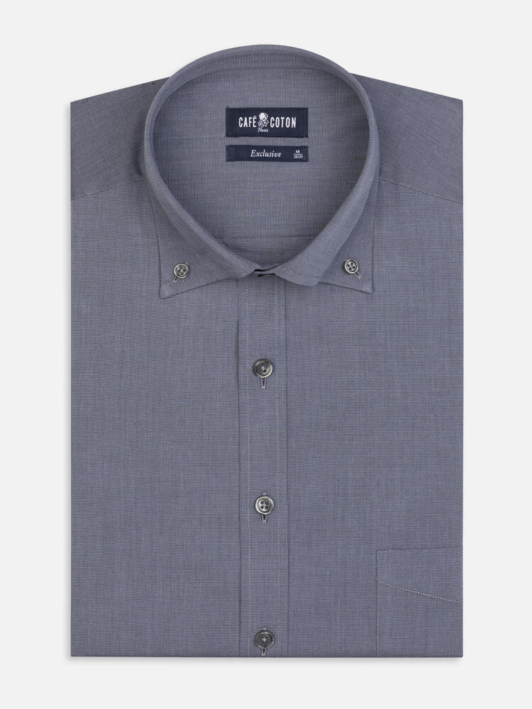Chemise en fil à fil grise - Col Boutonné