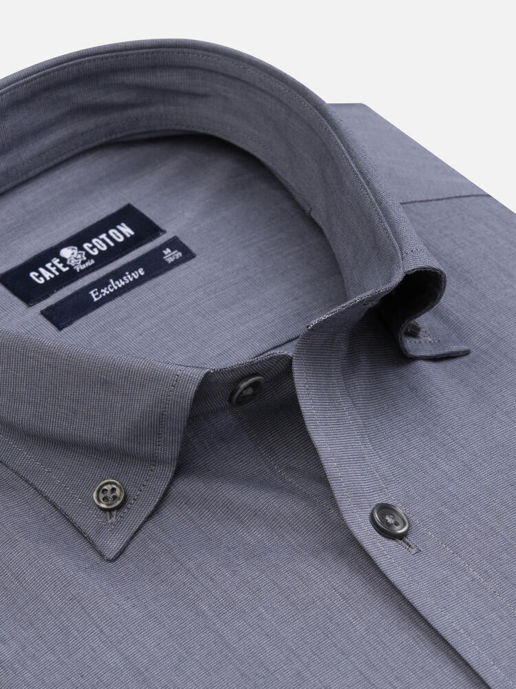 Chemise en fil à fil grise - Col Boutonné
