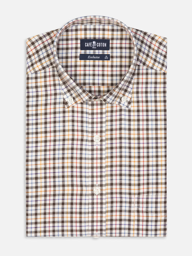 Camisa Finch Brown Check Flannel - Cuello Abotonado