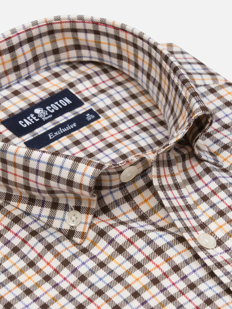 Camisa Finch Brown Check Flannel - Cuello Abotonado