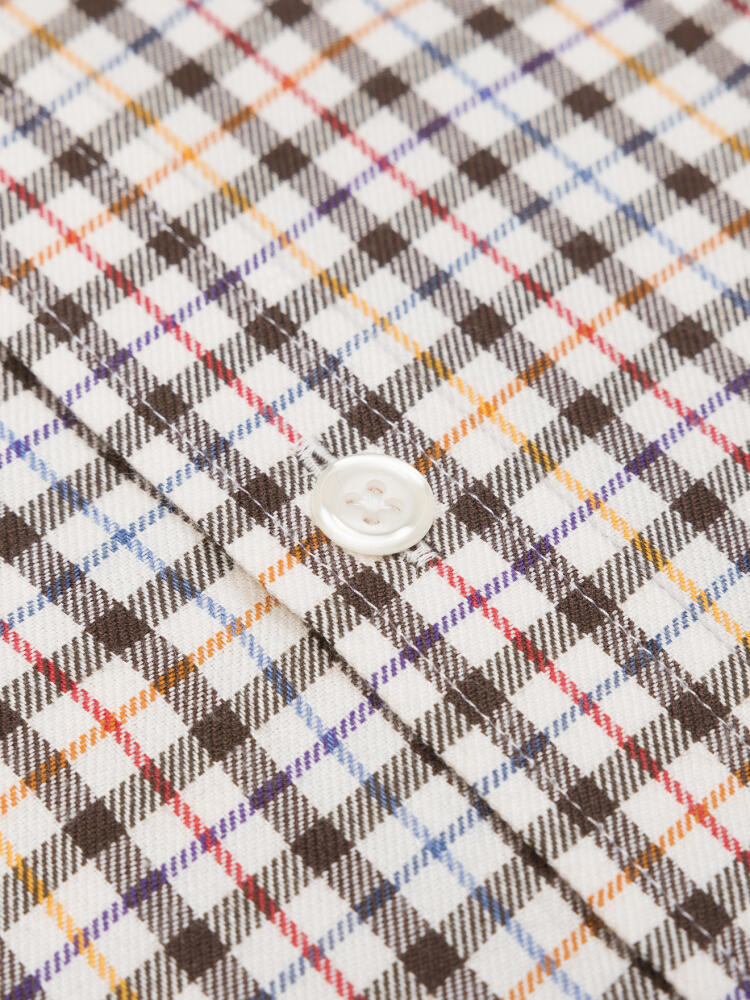 Camisa Finch Brown Check Flannel - Cuello Abotonado