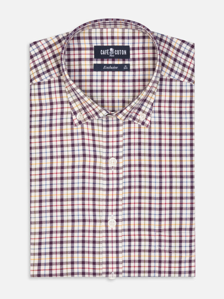 Camisa Finch de Franela a Cuadros Morada - Cuello Abotonado