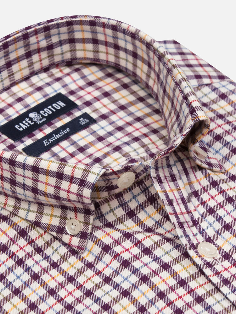 Camisa Finch de Franela a Cuadros Morada - Cuello Abotonado