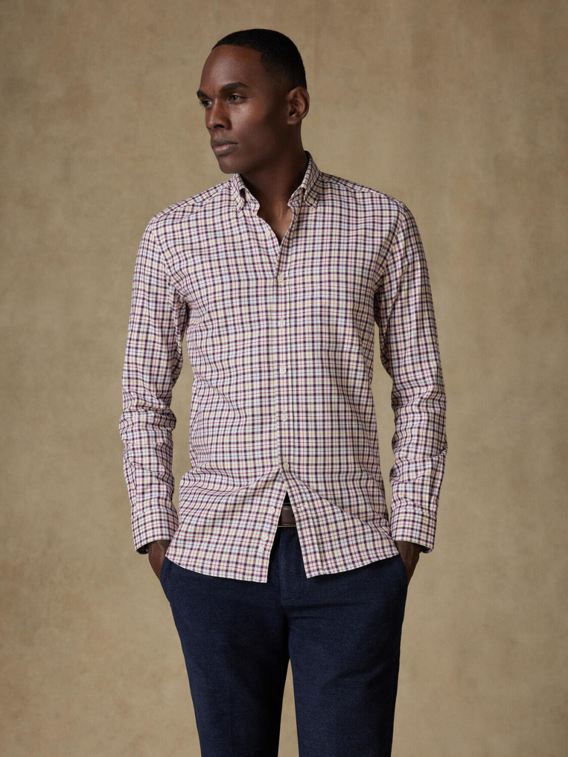 Camicia Finch in flanella a quadri viola - Colletto abbottonato