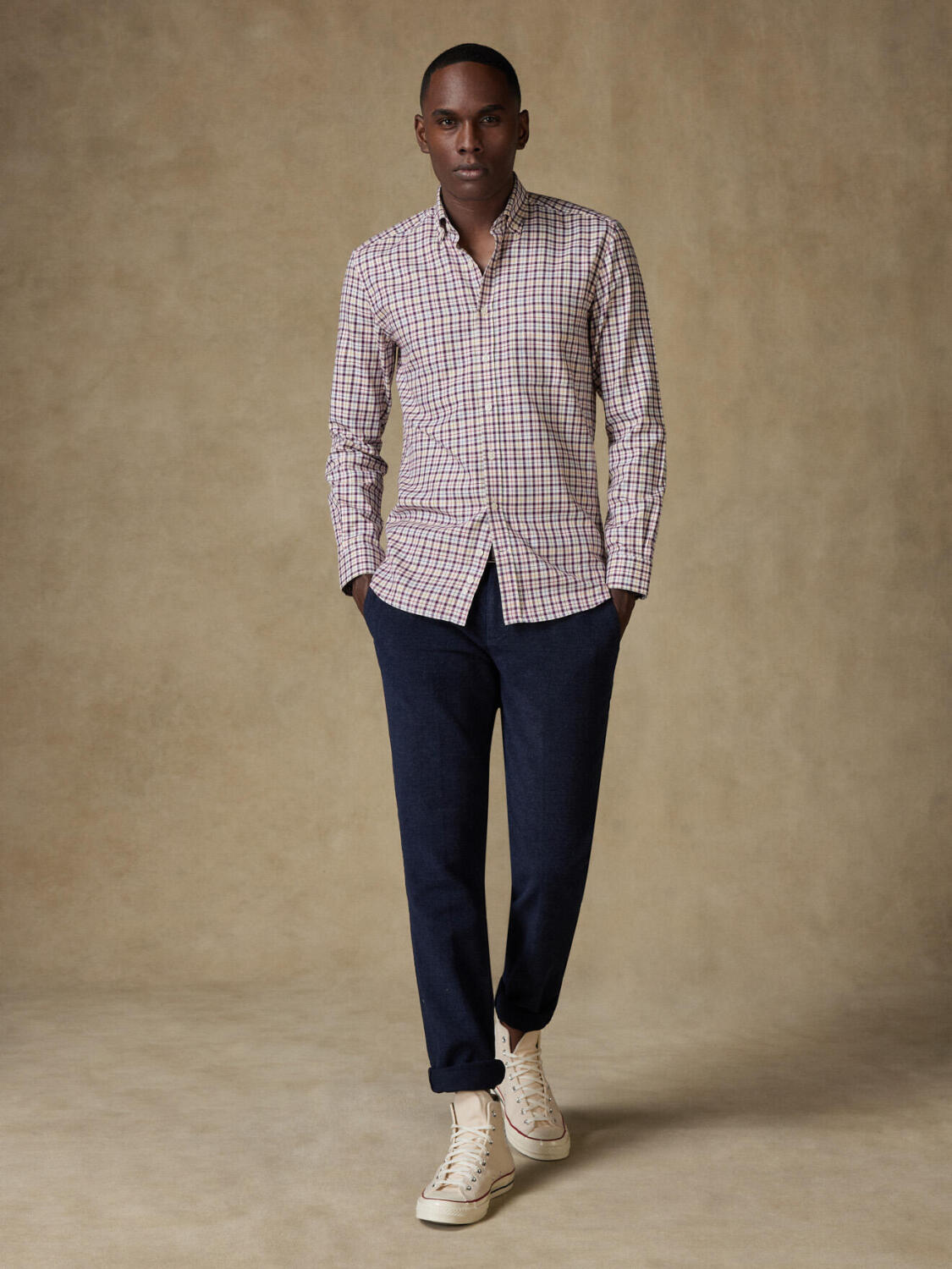 Camicia Finch in flanella a quadri viola - Colletto abbottonato