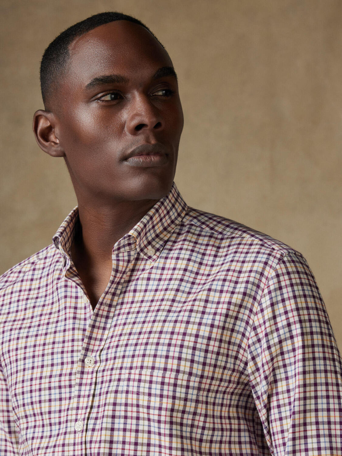 Camicia Finch in flanella a quadri viola - Colletto abbottonato