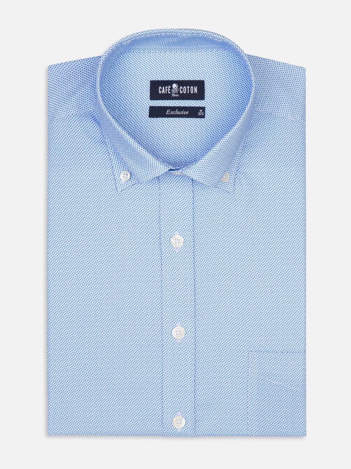 Finn shirt with sky blue print pattern - Button-down collar