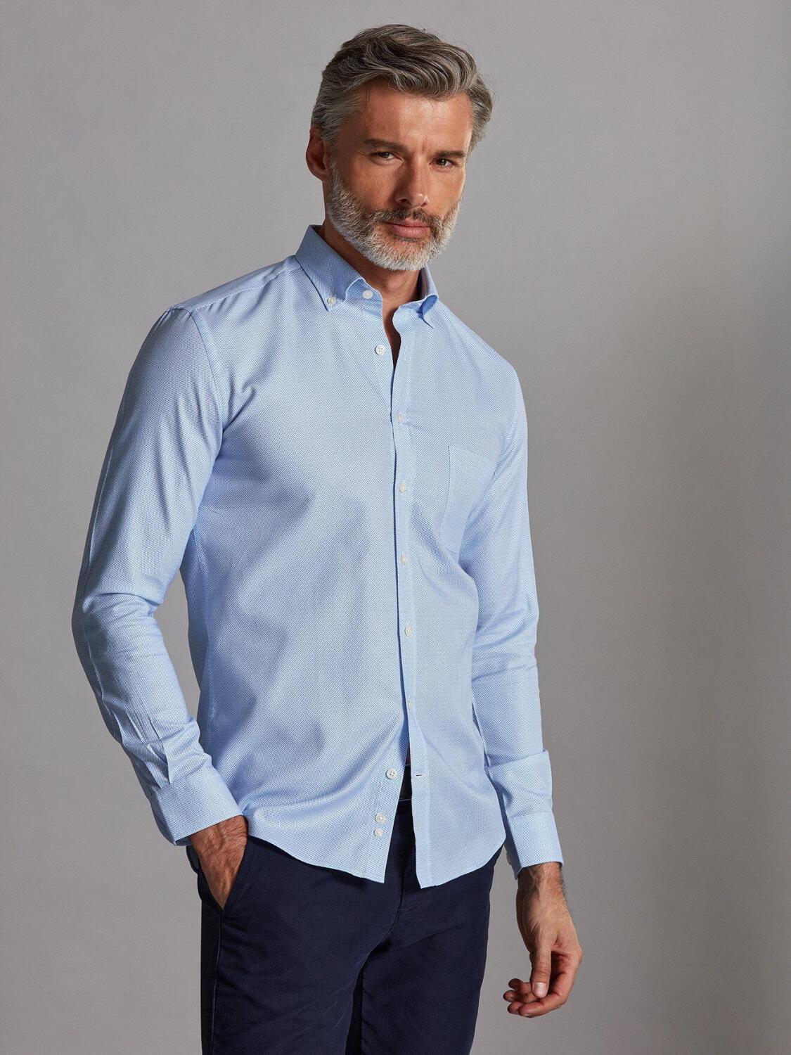 Finn shirt with sky blue print pattern - Button-down collar