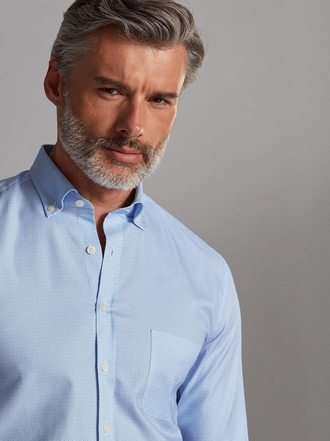 Finn shirt with sky blue print pattern - Button-down collar