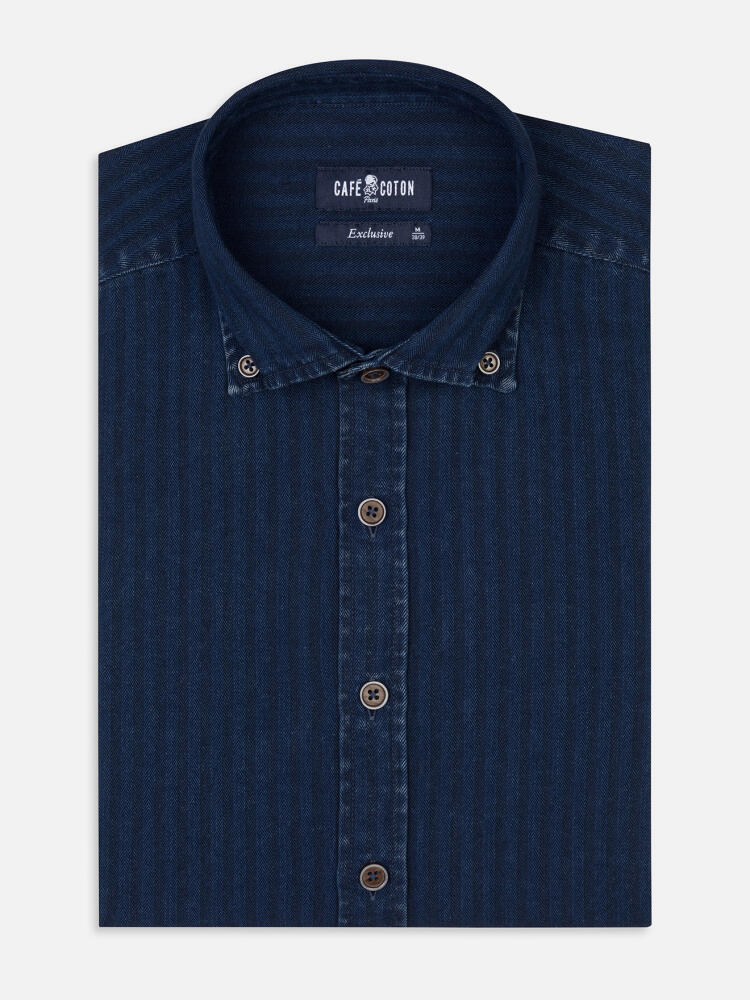 Chemise Finn indigo à motif chevron - Col Boutonné