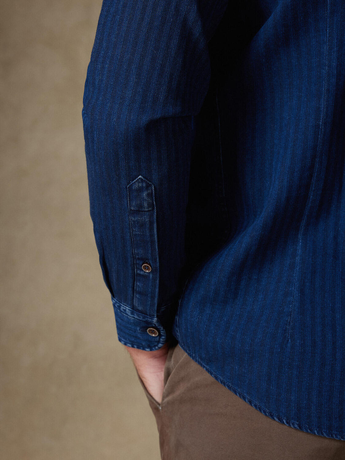 Chemise Finn indigo à motif chevron - Col Boutonné