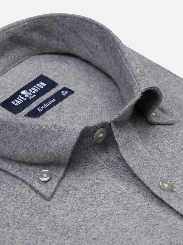 Gareth grey flannel Shirt - Recycled cotton- Buttoned down collar