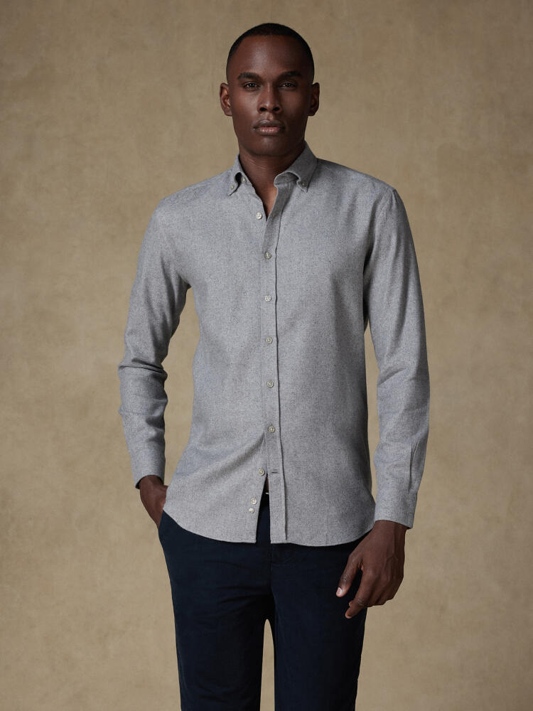 Gareth graues Flanellhemd - Recycelte Baumwolle - Button down Kragen